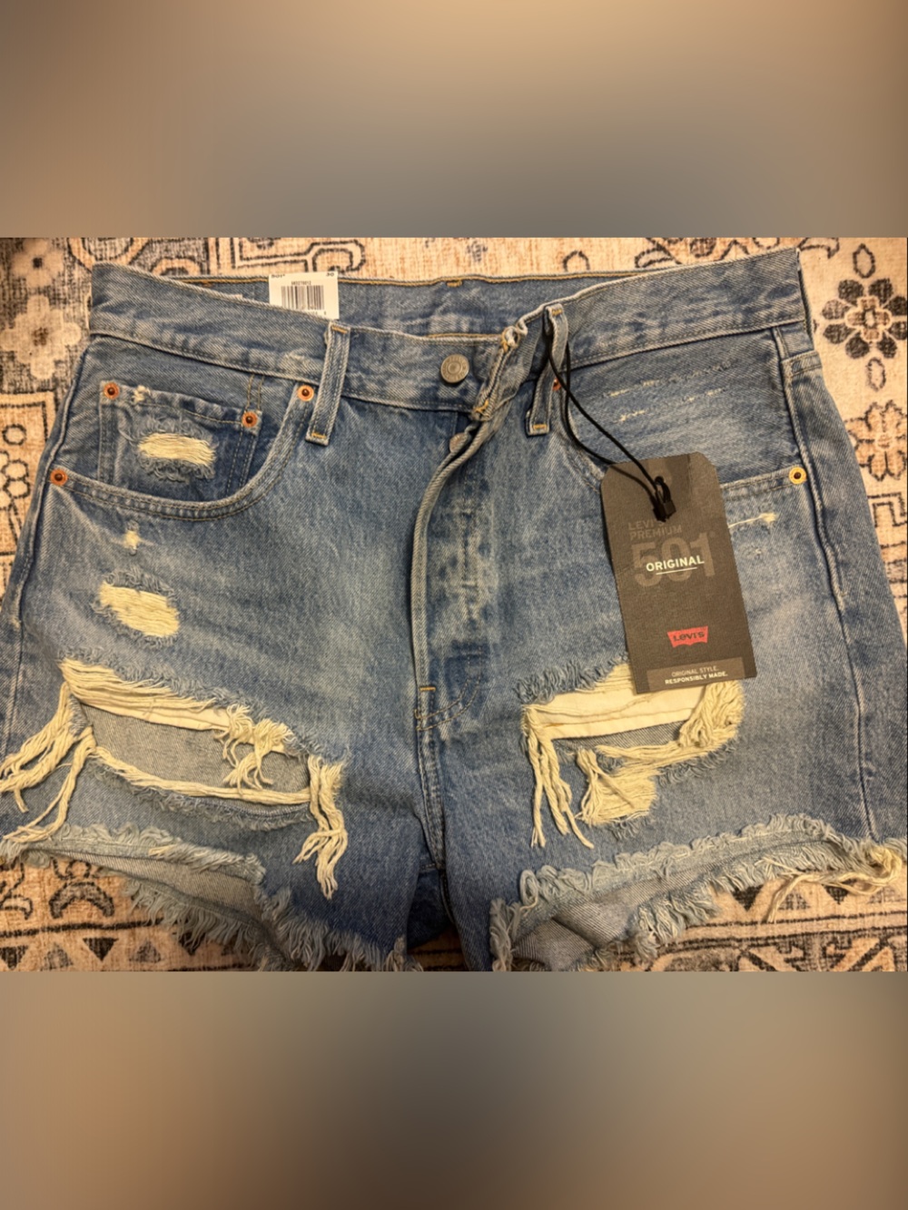 Levi's 501 Light Blue Frayed Hem Denim Shorts